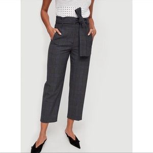 Aritzia Wilfred Navy Grey Tie Front Belt Plaid Trouser Pants